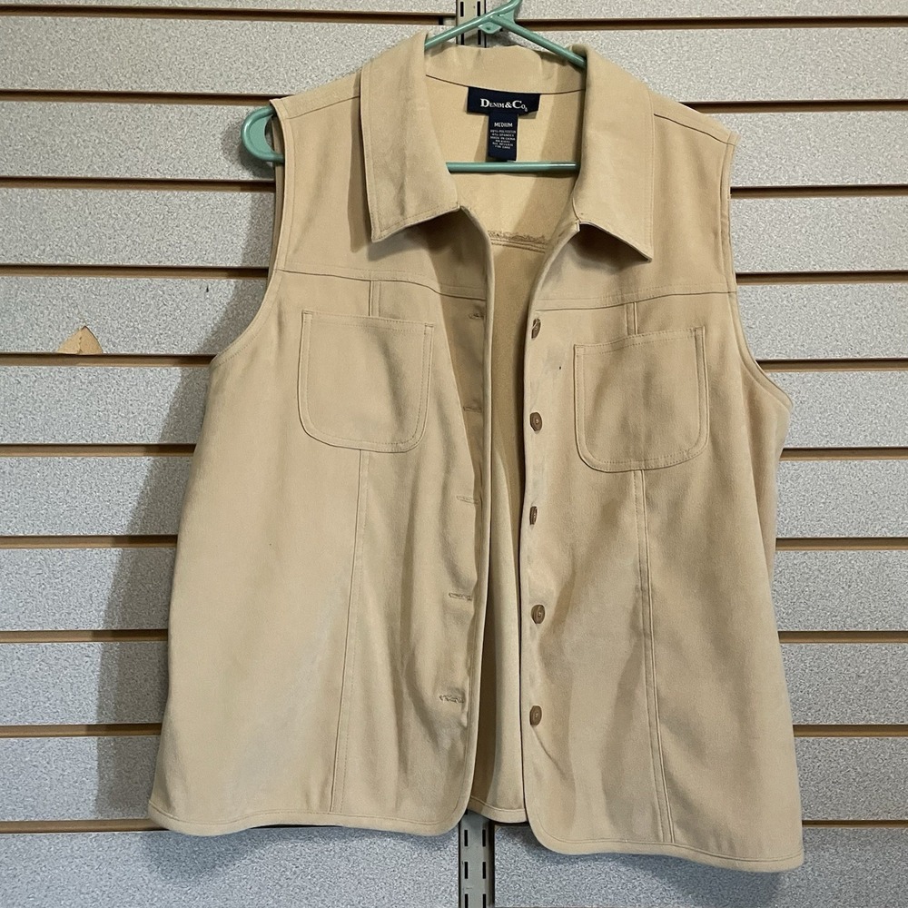 d&co Denim And Company Sleeveless Top Shirt Blouse Vest Tan Medium LN